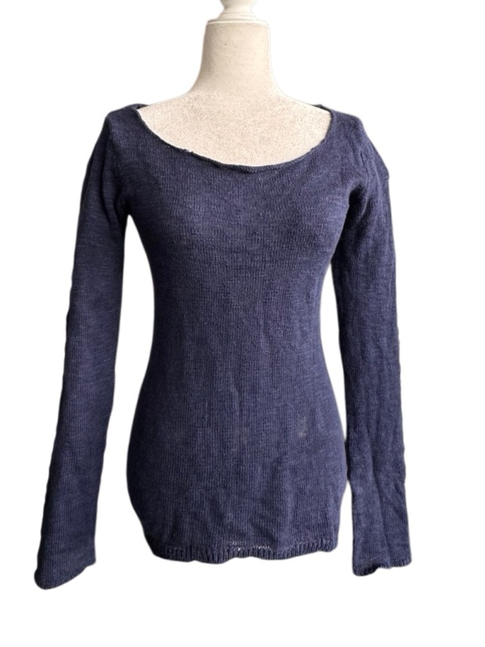 J. Crew Women's Scoop Neck Slim Knit Sweater  Heather Navy SZ S